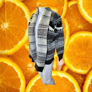 Cambridge Dry Goods Fair Isle Knit Reindeer Shawl Collar Cardigan Sweater L